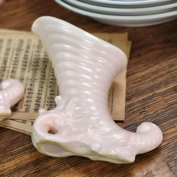 Cornucopia Ceramic Vase/Planter Pink and White set of 2 - Picture 11 of 12